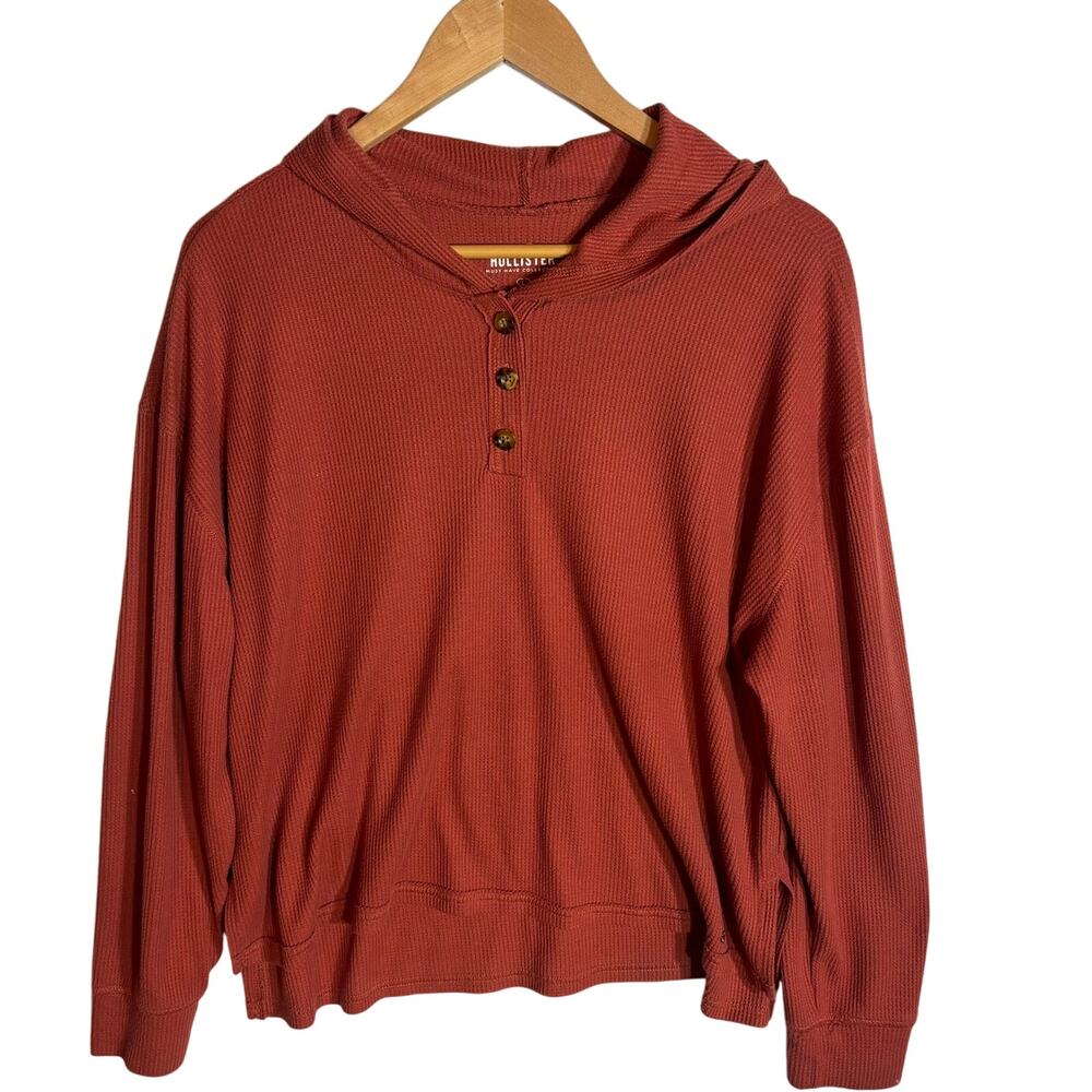 Hollister Must Have Collection Orange Waffle Knit Hoodie Sweatshirt Size L Large